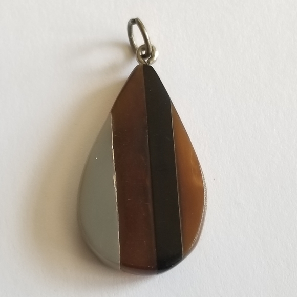 Relisted - Vintage striped pendant charm teardrop shape brown grey - Picture 3 of 10